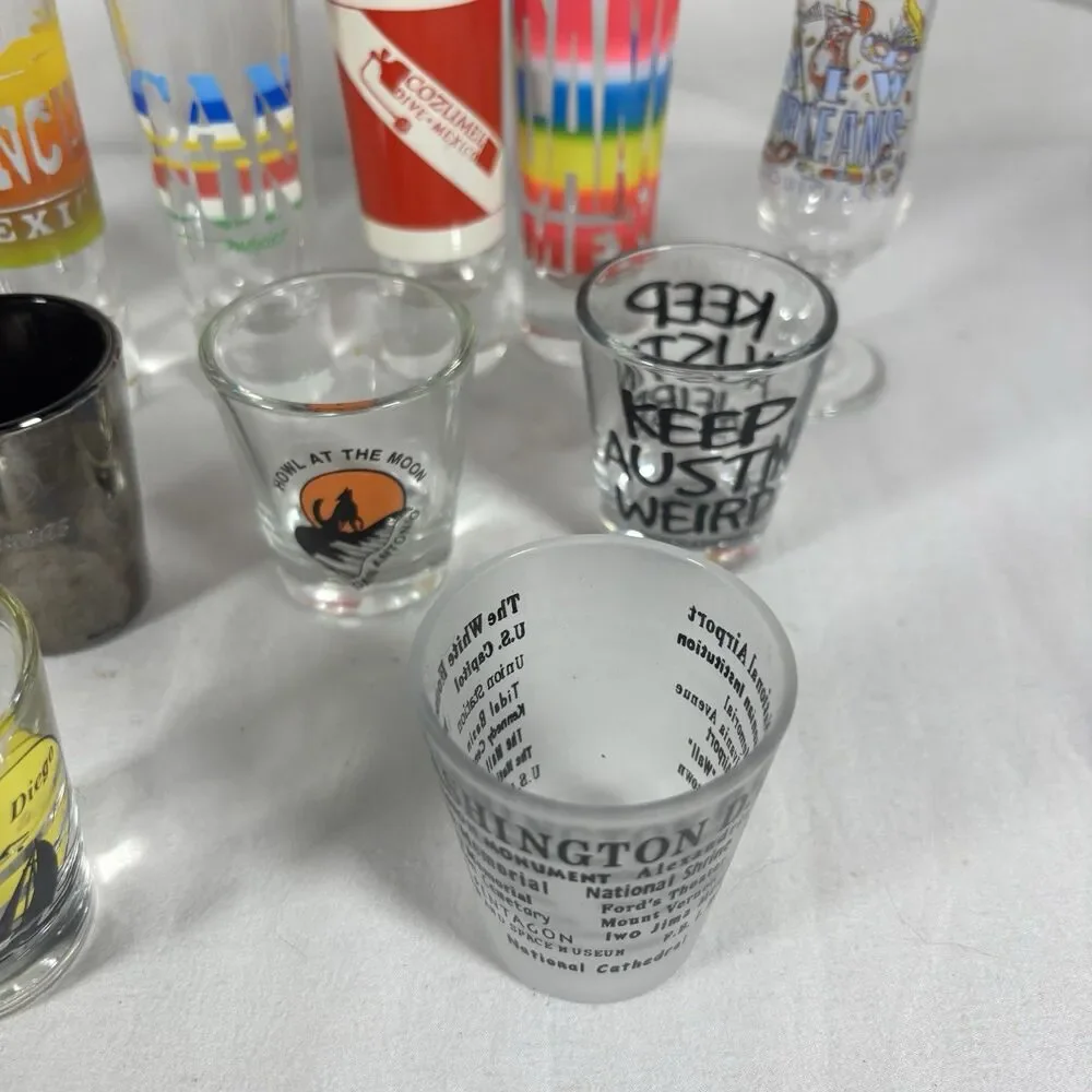 Lot of 12+ Souvenir Shot Glasses Cancun Cabo DC Austin New Orleans